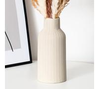 Hanaomaoyi Vase pour Herbe de la Pampa, 20 cm, en céramique, Blanc Mat, Rond, Design Moderne, bohème, esthétique, pour Salon, Chambre à Coucher, Style Nordique Simple (Beige)