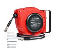 Hancaner Enrouleur Tuyau Air Comprimé Automatique Compact de 15 m + 1,5 m, avec Raccord 1/4", 24 bar Pression Maximale, Support Mural Pivotant à 180° Enrouleur Electrique Mural