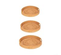 Hand Woven Rattan Serving Tray Set 3 Pcs Round | Tight hand-woven craft, stable structure, natural rattan, long-term home use, food safe