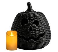 Handcrafted Halloween Pumpkin Storage Basket with LED Candle
