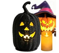 Handcrafted Halloween Pumpkin Storage Basket with LED Candle