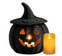 Handcrafted Halloween Pumpkin Storage Basket with LED Candle
