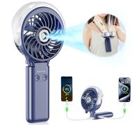 HandFan Ventilateur brumisateur portatif 5200 mAh avec batterie externe, réservoir d'eau de 34 ml, ventilateur personnel rechargeable, mini ventilateurs électriques à main pour la plage, les voyages