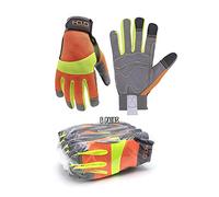 HANDLANDY Gants anti-vibrations haute visibilité réfléchissants pour écran tactile, dos en élasthanne souple, anti-vibrants (M, orange,6 paires)