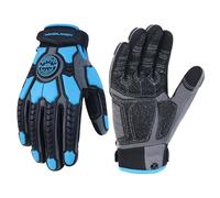 HANDLANDY Gants anti-vibrations pour homme, gants de travail résistants aux chocs, gants de travail lourds rembourrés avec poignée de paume (bleu, L)