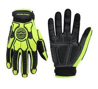 HANDLANDY Gants anti-vibrations pour homme - Gants de travail résistants aux chocs - Paume rembourrée - Gants de travail robustes (vert Hi-vis, XL)