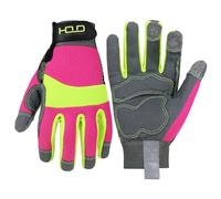 HANDLANDY Gants anti-vibrations réfléchissants haute visibilité pour femme, gants de travail antidérapants pour écran tactile, gants de jardin respirants et flexibles (rose haute visibilité, taille S)