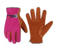HANDLANDY Gants de travail en cuir pour femme, gants de travail en cuir de vache anti-épines, pour soudage Tig Mig, travail du bois, conduite, manipulation d'outils, jardinage (camel-rose, taille M)
