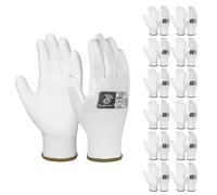 HANDLANDY Lot de 12 paires de gants de protection antidérapants et flexibles en nylon avec revêtement en polyuréthane pour la construction, l'entrepôt, le jardinage (blanc, taille M)