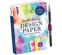 Handlettering Design Paper World of Watercolor A6 mit Brush Pen: 75 Motivpapiere (DIN A6, 220 g/m²), in 25 Designs, 16 Seiten Handlettering-Grundkurs, Softcover, schwarzer Brushpen