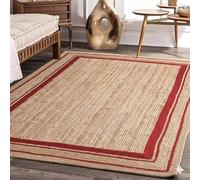 HandloomBazzar Tapis indien en jute naturelle tressé à la main, respectueux de l'environnement, tapis bohème pour chambre à coucher, salon, ferme, décoration de chambre d'enfant, couleur naturel/rouge