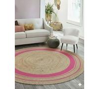 HandloomBazzar Tapis indien en jute naturelle tressé à la main, respectueux de l'environnement, tapis bohème pour chambre à coucher, salon, ferme, décoration de chambre d'enfant, couleur naturel/rose