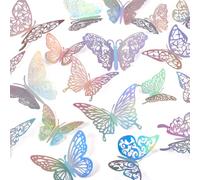 Handship Lot de 84 décorations murales 3D en forme de papillon irisé, 3 tailles, 7 styles de papillons métalliques, autocollants muraux amovibles pour fête d'anniversaire, décoration de gâteaux