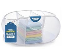 Handy Laundry Panier à linge pliable - Popup et pliable, matériau en maille durable, poignées faciles à transporter. Excellent panier pour dortoir, buanderie ou voyage (blanc, 3 compartiments)
