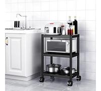 HANFU Étagère de Cuisine à roulettes, Meuble Micro Onde - 3 Étages | Présentoirs de Boulangerie en Acier Inoxydable, Charge Lourde, Faible Encombrement Rangement Réglable, Noir