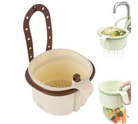 Hanging Sink Drain Basket for Kitchen, Multifunctional Sink Strainer Basket with Press-to-Dump Bottom, Adjustable Faucet Hanging Baskets for Food Scraps, Fruits & Vegetables (Brown)