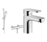 hangrohe Crometta - Set de douche, Ensemble de douche avec mitigeur thermostatique, douchette & Vernis Blend Mitigeur de lavabo 70 sans tirette ni vidage, chromé, 71558000