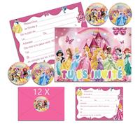 Hangsky 12x Princesse Carte Invitation Anniversaire à Thème, Princesse Invitation Anniversaire Fille en Français avec Enveloppes (A6) (A)