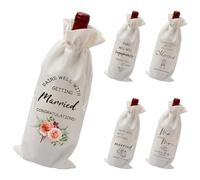 Hangsu Lot de 5 manchons décoratifs en coton et lin résistants aux rayures pour bouteille de vin pour anniversaire de mariage