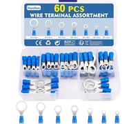 Hanibos Lot de 60 cosses à anneau - 1,5-2,5 mm² - Bleu - Cosses à sertir - 16-14 AWG - Anneau de cosses de câble - Diamètre du trou : M3 M4 M5 M6 M8 M10 M12 - Cosses de câble rondes - 7 tailles