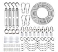 hannger Câble d'acier 5 mm âme 7x7 torons, 60 m de câble en acier gainé PVC | WLL 730 kg, Kit inox tendeur voile ombrage pour garde-corps, balustres, clôture, guirlandes, linge, rideaux, voiles d'ombrage