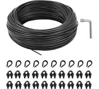 hannger Kit suspension guirlande lumineuse extérieure solaire tout en noir | Câble en acier PVC 30 m avec accessoires noirs - parfait pour suspendre les guirlandes extérieures, terrasses et campings