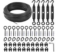hannger Kit suspension guirlande lumineuse extérieure solaire tout en noir | Câble en acier PVC 30 m avec accessoires noirs - parfait pour suspendre les guirlandes extérieures, terrasses et campings
