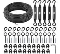 hannger Kit suspension guirlande lumineuse extérieure solaire tout en noir | Câble en acier PVC 50 m avec accessoires noirs - parfait pour suspendre les guirlandes extérieures, terrasses et campings
