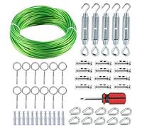 hannger Tendeur Fil à Linge extérieur, 3 mm x 30 m Câble d'acier PVC Vert | Kit tendeur de câble multifonction pour vigne, corde à linge extérieure, suspension de lampe, fil de jardin et divers usages