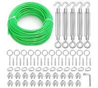 hannger Tendeur Fil à Linge extérieur, 5 mm x 30 m Câble d'acier PVC Vert | Kit tendeur de câble multifonction pour vigne, corde à linge extérieure, suspension de lampe, fil de jardin et divers usages