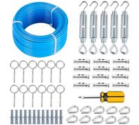 hannger Tendeur Fil à Linge Extérieur, Câble d'acier 3 mm âme 7x7 torons | Kit tendeur de câble multifonction pour vigne, corde à linge extérieure, suspension de lampe, fil de jardin et divers usages