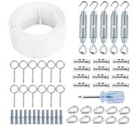 hannger Tendeur Fil à Linge Extérieur, Câble d'acier 3 mm âme 7x7 torons | Kit tendeur de câble multifonction pour vigne, corde à linge extérieure, suspension de lampe, fil de jardin et divers usages