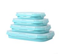 HanOaki Lot de 4 boîtes à déjeuner pliables en silicone avec couvercles étanches pour micro-ondes, lave-vaisselle, congélateur - Économie d'espace - Bleu