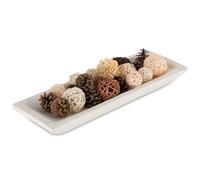 Hanobe Decoration Bol Bois Plateau: Rectangulaire Vide Poche Entree Decoratif Bol en Bois Longue on Salon Vintage Deco Petit Plateaux Cle Rangement Centre de Table Maison Blanc, 50cm