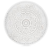 Hanobe Plateau Bois Decoratif Rond: Plats et Plateaux de Service Rustique Boho Floral Petit Blanc Deco Bougie Plateau Cafe Table Vintage Plate pour Repas Canapé Cuisine, 30cm