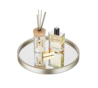 Hanobe Plateau de Salle de Bain Miroir: Plateau Decoratif Rond Bois Moderne Organisateur de Parfum - Petit Doré Plateaux Deco pour Rangement Maquillage Bijoux Coiffeuse Décor