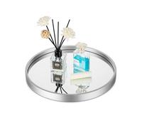 Hanobe Plateau de Salle de Bain Miroir: Plateau Decoratif Rond Bois Moderne Organisateur de Parfum - Petit Argenté Plateaux Deco pour Rangement Maquillage Bijoux Coiffeuse Décor