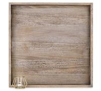 Hanobe Plateau de Service Bois Grand: Vintage Brun Clair Plateaux Decoratif XXL Poignées pour Salon Table Basse Pouf - 56cm Plateau Carré Decoration Centre de Table pour Maison Cuisine
