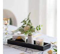 Hanobe Plateau de Service Bois: Rectangulaire Etroit Decoratif Cafe Plats et Plateaux Moderne Noir Petit Deco Table Pas de Poignée Plateau en Bois de Bougie pour Salle de Bain