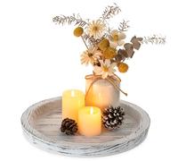 Hanobe Plateau de Service Bois: Rond Decoratif Bougies Plateaux Rustique Blanc Décoratives Plats de Table Vintage Petit Plateau pour Ottoman de Décoration de Comptoir de Cuisine