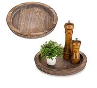 Hanobe Plateau de Service Rustique en Bois : Lot de 2 Plateaux Ronds décoratifs en Bois Vintage pour Centre de Table, bougeoir, Plateau Ottoman pour comptoir de Cuisine, décoration d'intérieur pour