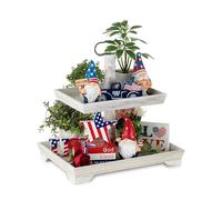 Hanobe Plateau Decoratif Bois de Service: 2 Etages Vintage Plateaux Rectangulaire Blanc Lavé pour Cuisine Ilot Central - Retro Plateau Decoratif Presentoir pour Table a Manger