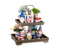 Hanobe Plateau Decoratif Bois de Service: 2 Etages Vintage Plateaux Rectangulaire Brun Vieilli pour Cuisine Ilot Central - Retro Plateau Decoratif Presentoir pour Table a Manger