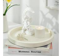 Hanobe Plateau Decoratif Rond Bois: Moderne Plateaux Bougie Blanc Ivoire pour Presentation - 30cm Elégant Table Decoration pour Clés Manger Cuisine