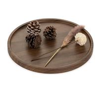 Hanobe Plateau Decoratif Rond Bois pour Table Basse Placage de Noyer Chic | Petit Service Plateaux Moderne Deco pour Cuisine, 30cm