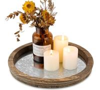 Hanobe - Plateau porte-bougie, assiette ronde en bois pour bougie pilier, décoration de table basse rustique, décoration d'intérieur, Miroir vieilli