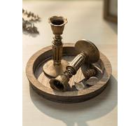 Hanobe Plateau porte-bougie : petite assiette à bougie ronde en bois de 20,1 cm - Décoration de table basse rustique - Plateaux piliers pour Pâques, Saint Patrick, décoration d'intérieur