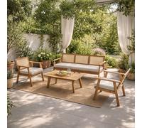 CONCEPT USINE | Salon de Jardin Hanoi 5 Places Bois | Grand Salon Extérieur Convivial | Mobilier Jardin Terrasse Piscine | 64 cm | Résistance Soleil & Intempéries | Premium Design Convivial