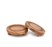 Hanol Lot de 2 supports ronds en bois d'acacia pour savon, plantes ou décorations pour intérieur et extérieur (15,2 x 15,2 x 3,8 cm)