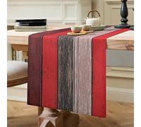 Hanrunsi Chemin de Table - Rouge - Lin - Multicolore - Ferme - Rétro - Texture Bois de Grange - Orange - Marron - 40 x 140 cm - pour Table à Manger, Ferme, fête, Mariage, Pique-Nique en Plein air